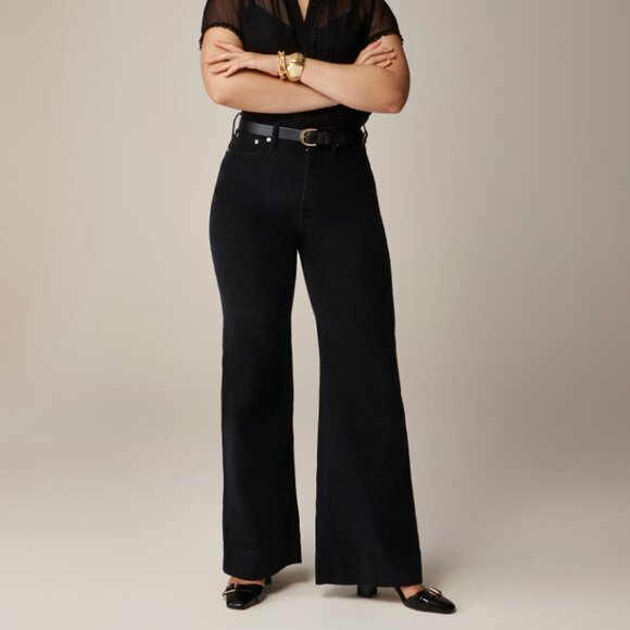 J Crew Wide Leg Corduroy Pants Black High Rise Stretch Size 31 - Picture 3 of 9